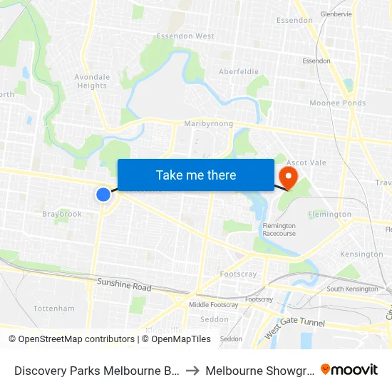 Discovery Parks Melbourne Braybrook to Melbourne Showgrounds map