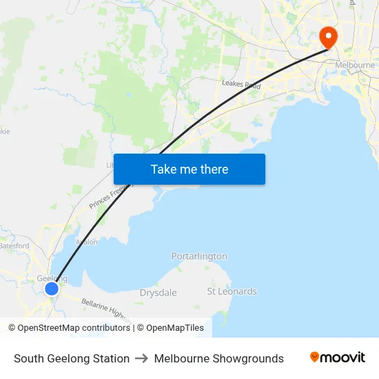 South Geelong Station to Melbourne Showgrounds map