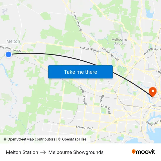 Melton Station to Melbourne Showgrounds map