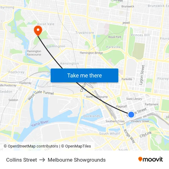 Collins Street to Melbourne Showgrounds map