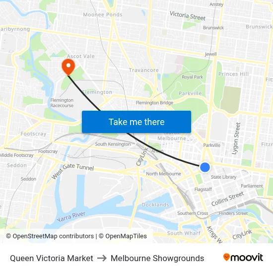 Queen Victoria Market to Melbourne Showgrounds map