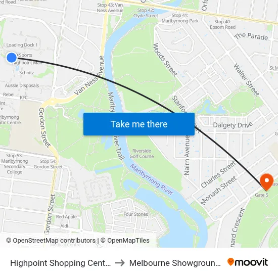 Highpoint Shopping Centre to Melbourne Showgrounds map
