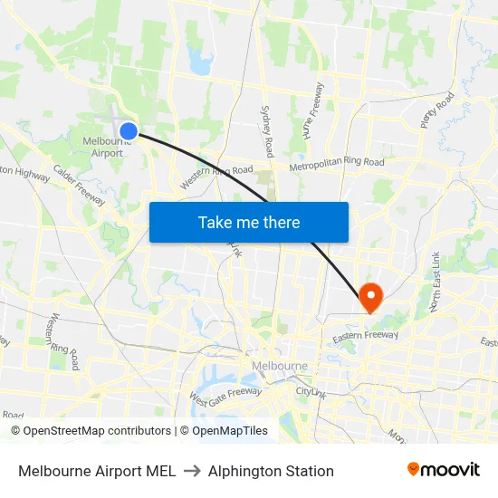 Melbourne Airport MEL to Alphington Station map