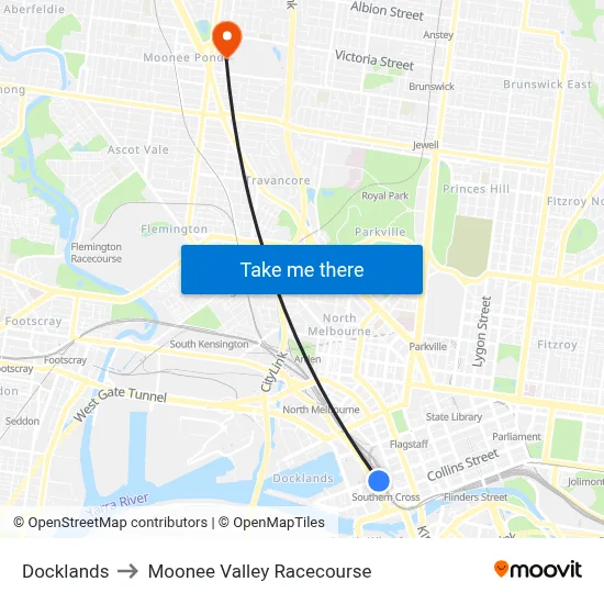 Docklands to Moonee Valley Racecourse map