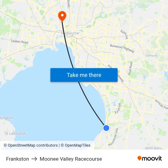 Frankston to Moonee Valley Racecourse map