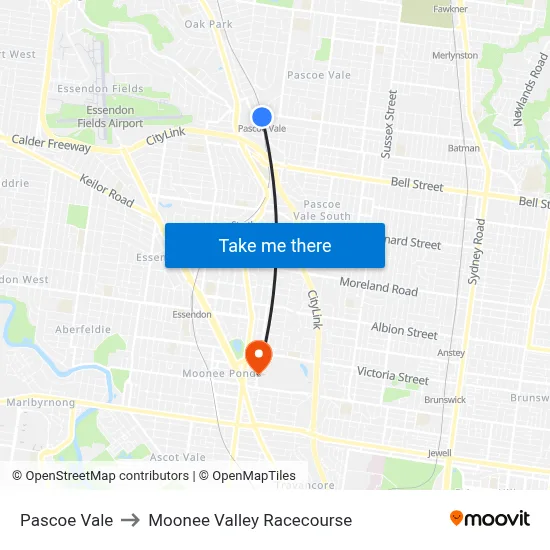 Pascoe Vale to Moonee Valley Racecourse map