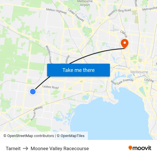 Tarneit to Moonee Valley Racecourse map