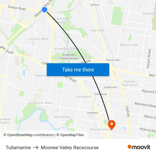 Tullamarine to Moonee Valley Racecourse map