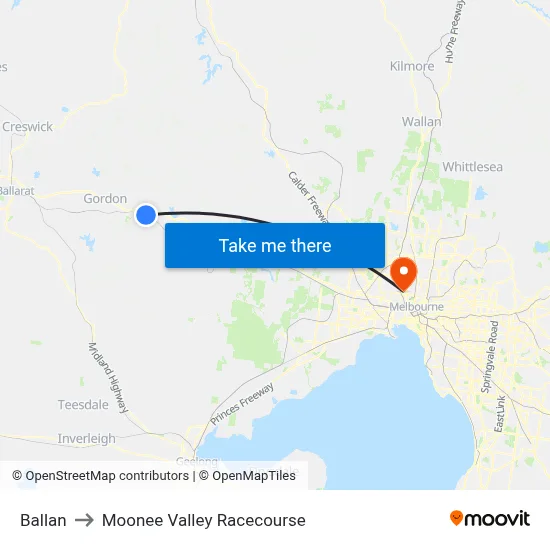 Ballan to Moonee Valley Racecourse map