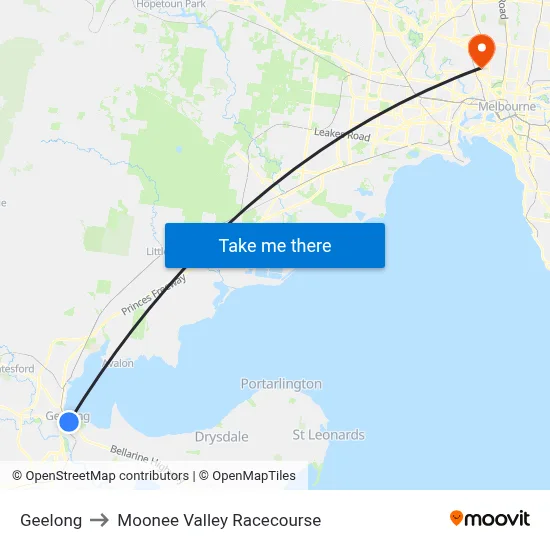 Geelong to Moonee Valley Racecourse map