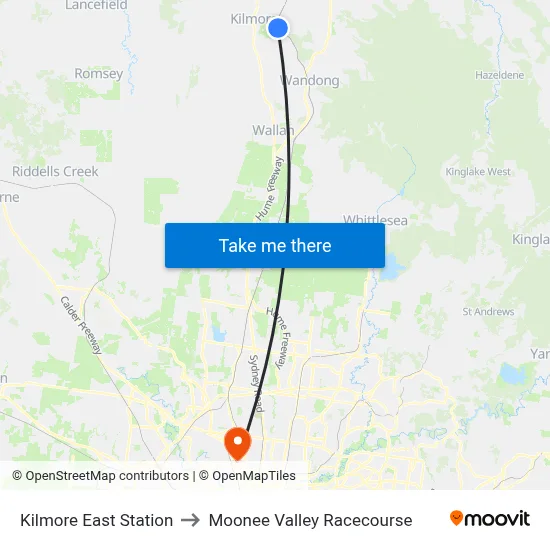 Kilmore East Station to Moonee Valley Racecourse map