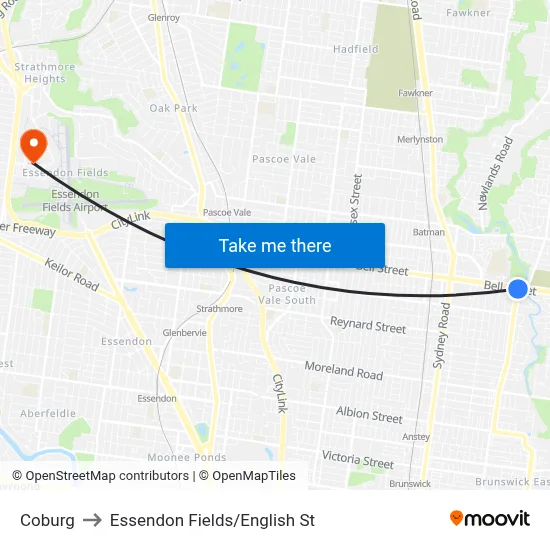 Coburg to Essendon Fields/English St map