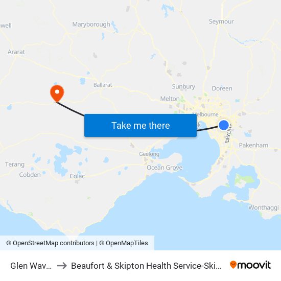 Glen Waverley to Beaufort & Skipton Health Service-Skipton Campus map