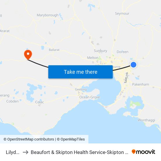 Lilydale to Beaufort & Skipton Health Service-Skipton Campus map