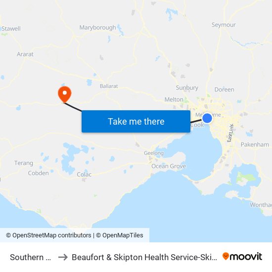 Southern Cross to Beaufort & Skipton Health Service-Skipton Campus map