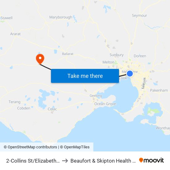 2-Collins St/Elizabeth St (Melbourne City) to Beaufort & Skipton Health Service-Skipton Campus map