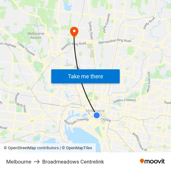 Melbourne to Broadmeadows Centrelink map