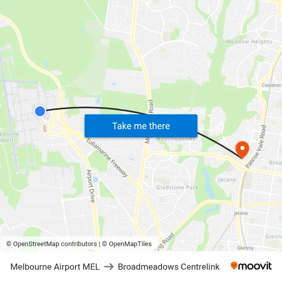 Melbourne Airport MEL to Broadmeadows Centrelink map