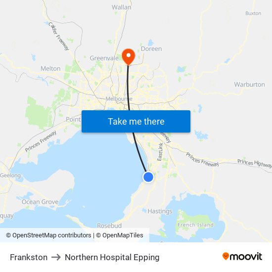 Frankston to Northern Hospital Epping map