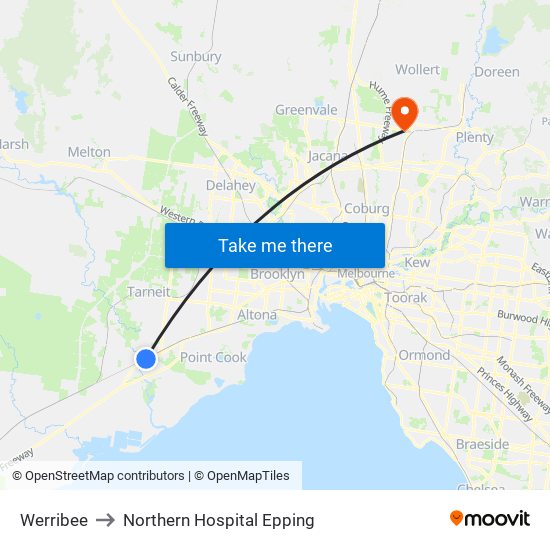 Werribee to Northern Hospital Epping map