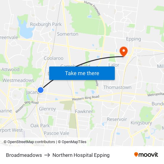 Broadmeadows to Northern Hospital Epping map