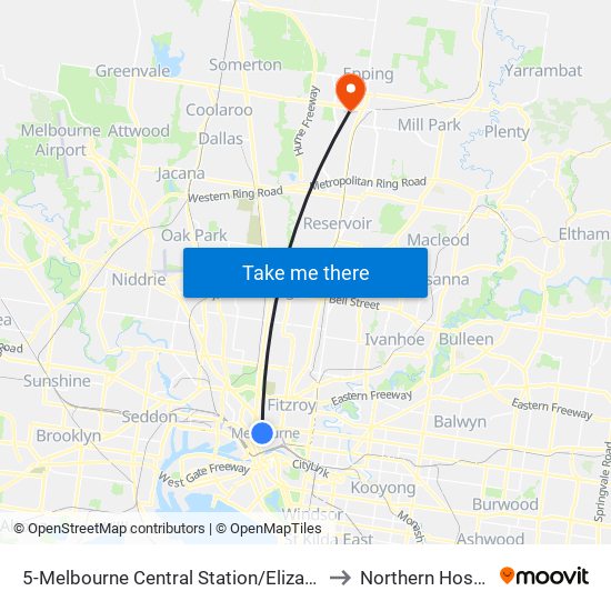 5-Melbourne Central Station/Elizabeth St (Melbourne City) to Northern Hospital Epping map