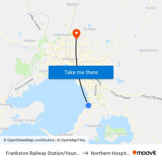 Frankston Railway Station/Young St (Frankston) to Northern Hospital Epping map