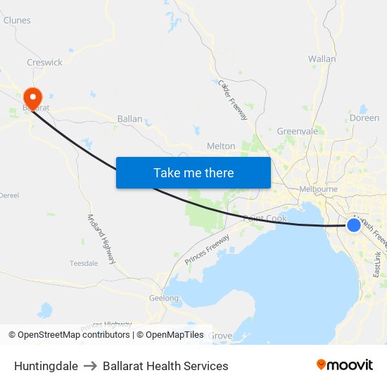 Huntingdale to Ballarat Health Services map