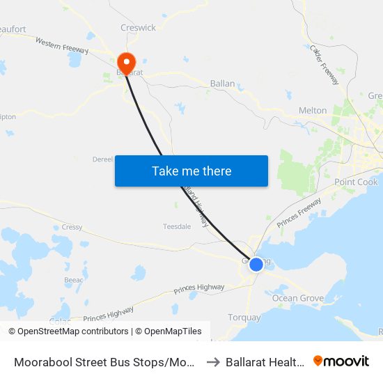 Moorabool Street Bus Stops/Moorabool St (Geelong) to Ballarat Health Services map