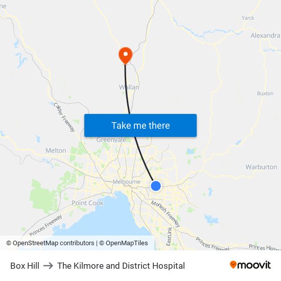 Box Hill to The Kilmore and District Hospital map