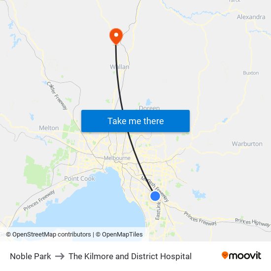 Noble Park to The Kilmore and District Hospital map