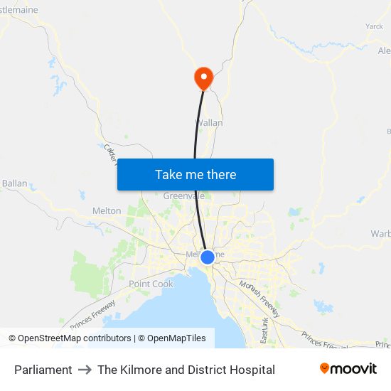 Parliament to The Kilmore and District Hospital map