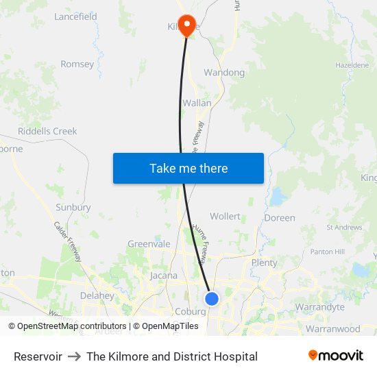 Reservoir to The Kilmore and District Hospital map