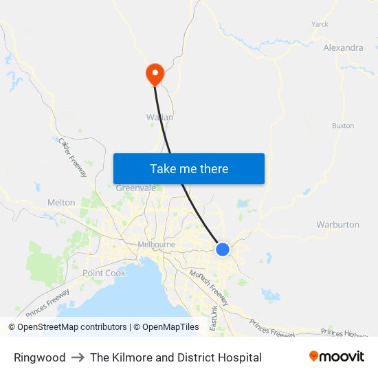 Ringwood to The Kilmore and District Hospital map