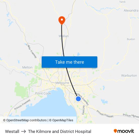 Westall to The Kilmore and District Hospital map