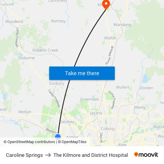 Caroline Springs to The Kilmore and District Hospital map