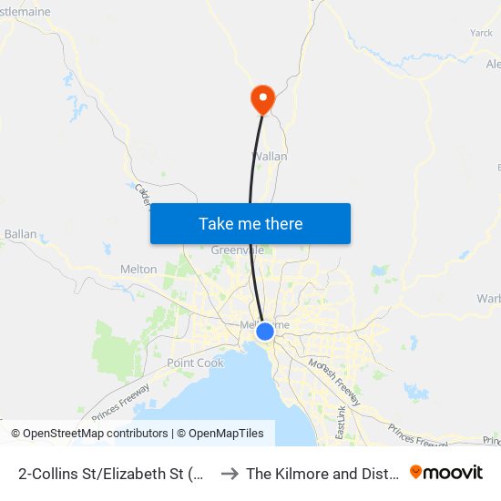 2-Collins St/Elizabeth St (Melbourne City) to The Kilmore and District Hospital map