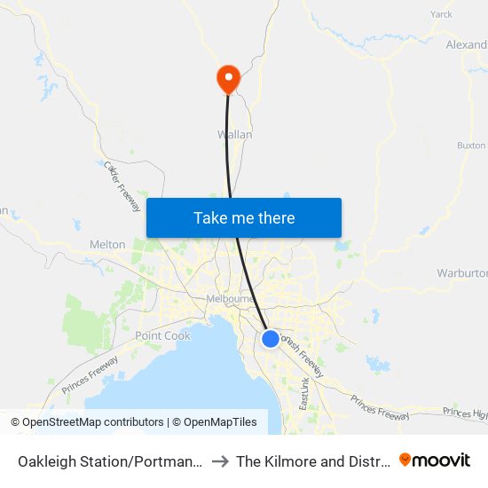 Oakleigh Station/Portman St (Oakleigh) to The Kilmore and District Hospital map