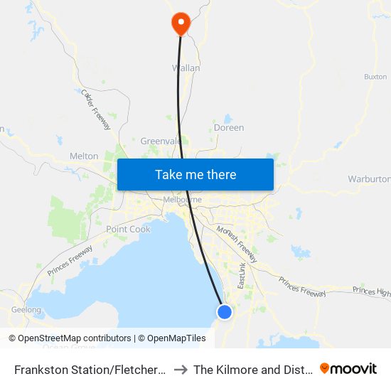 Frankston Station/Fletcher Rd (Frankston) to The Kilmore and District Hospital map