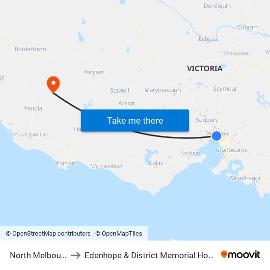 North Melbourne to Edenhope & District Memorial Hospital map