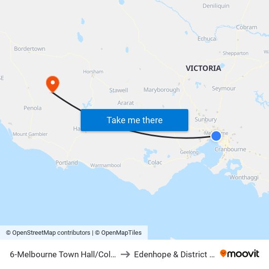 6-Melbourne Town Hall/Collins St (Melbourne City) to Edenhope & District Memorial Hospital map