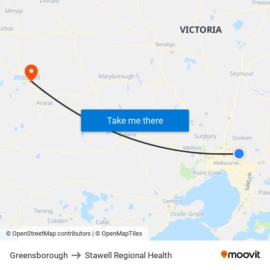 Greensborough to Stawell Regional Health map