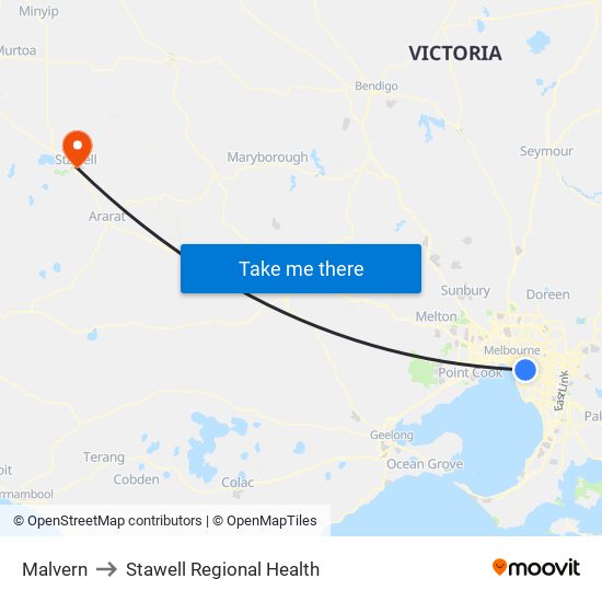 Malvern to Stawell Regional Health map