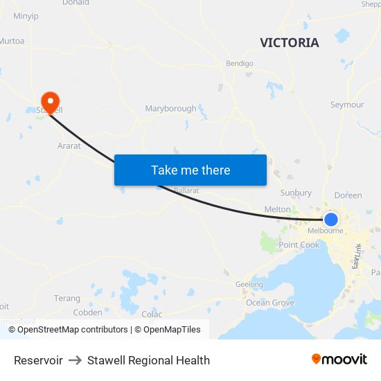 Reservoir to Stawell Regional Health map