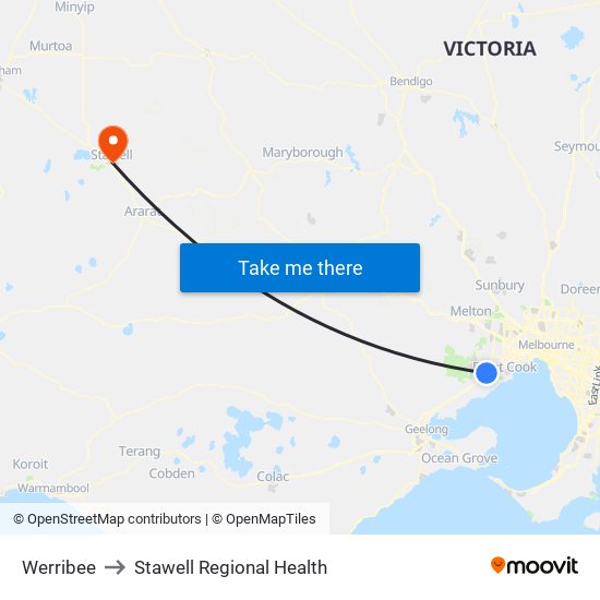 Werribee to Stawell Regional Health map