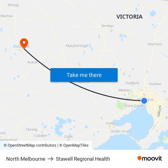 North Melbourne to Stawell Regional Health map