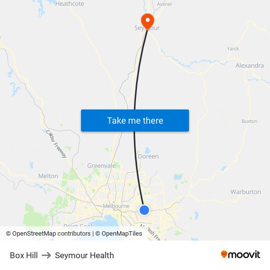 Box Hill to Seymour Health map