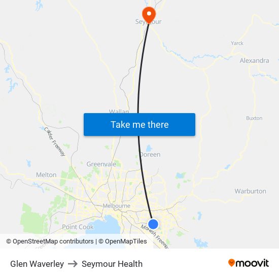 Glen Waverley to Seymour Health map