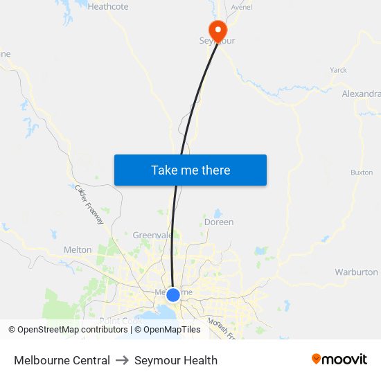 Melbourne Central to Seymour Health map