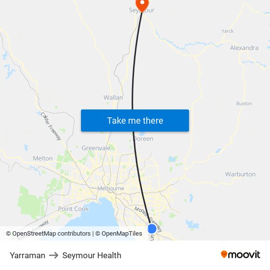 Yarraman to Seymour Health map